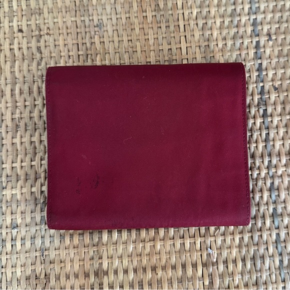 Prada Tessuto Saffiano Logo Nylon Trifold Leather Wallet Red Authentic - Picture 3 of 12